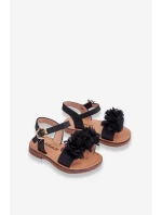Módní dětské sandály s květy černe Poly Módní dětské sandály s květy černe Poly