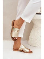 Elegantní Pantofle Z Přírodní Kůže Na Plochém Podpatku Zazoo 40423 Zlaté