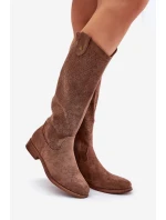 Kozačky Na Plochém Podpatku S Vzorem Hnědé S.Barski HY51-062