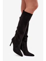 Zateplené dámské kozačky na podpatku z eko semiše černé Rosavine