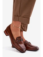 Kožené dámské polobotky na podpatku s ozdobou Vinceza 39978 hnědé