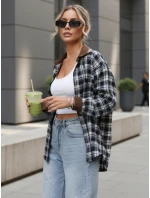 Dámská kostkovaná košile na knoflíky tmavě modrá FashionStreet DY0483