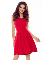 Červené rozšířené dámské šaty s krajkou ve výstřihu 452-4