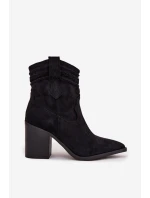 Dámské kožené boty na podpatku v stylu kovbojky černé Jessa
