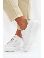 Kožené dámské tenisky na platformě s přezkou Vinceza 39973 Bílé