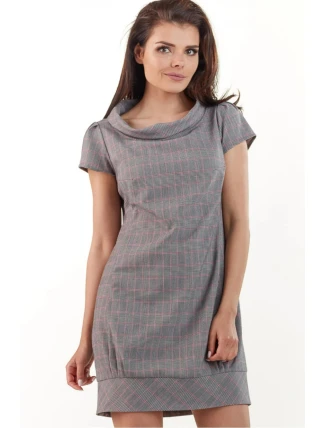 Dámské šaty A220 šedá karo - Awama Dámské šaty A220 šedá karo - Awama