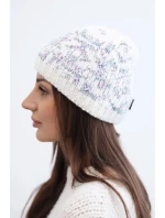 Dámská zimní vlněná čepice s norským vzorem K354 ecru+fialový