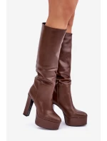 Kozačky Na Podpatku A Platformě Z Eko Kůže Hnědé Felilorn