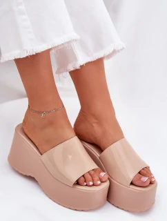 Laky Dámské Pantofle Na Platformě A Klínu Béžové Nellevia