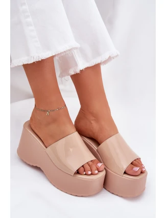 Laky Dámské Pantofle Na Platformě A Klínu Béžové Nellevia