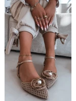 Dámské sandály na klínku s ozdobným detailem tmavě béžové Vionessa