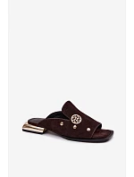 Semišové pantofle s zlatými ozdobami D&A CR61-3061 Čokoládové