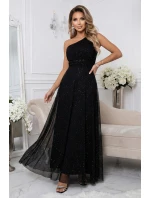 656-3 Dlouhé třpytivé večerní šaty na jedno rameno - klasické černé
