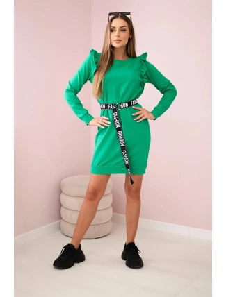 Dámské šaty s volány a páskem zelená