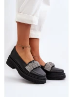 Dámské kožené mokasíny s ozdobným páskem Zazoo 3419 Černé