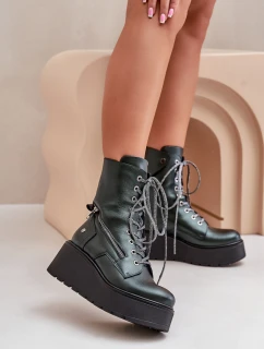 Kožené Botky Workery Na Platformě A Klínu Maciejka 06676-09 Zelené