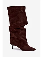 Zmačkané kozačky Kitten Heel Slip-on semišové hnědé Lowen Zmačkané kozačky Kitten Heel Slip-on semišové hnědé Lowen