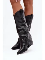 Dámské kotníkové kozačky kovbojky na podpatku Palira – černé, eko kůže