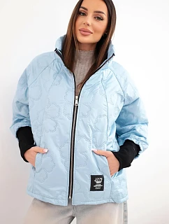 Dámská jarní prošívaná bunda s ozdobnou ražbou a zipem modrá