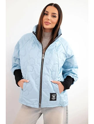 Dámská jarní prošívaná bunda s ozdobnou ražbou a zipem modrá
