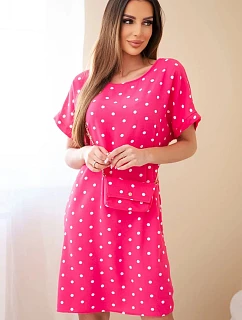 Dámské šaty s puntíky s krátkým rukávem a kabelkou fuchsiová