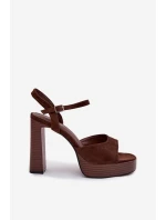 Dámské sandály na podpatku a platformě z eko semiše čokoládové Gralisse