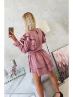 Dámské šaty se svislými volány 16095 tmavě růžové - Kesi Dámské šaty se svislými volány 16095 tmavě růžové - Kesi