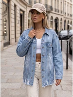 Dámská džínová bunda oversize s odřeninami, světle modrá, FashionStreet TY5686