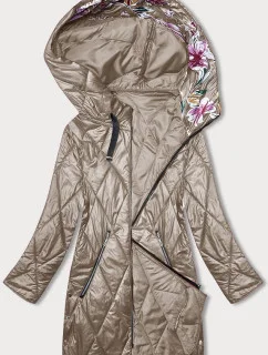 Dámská bunda v barvě cappuccino s ozdobnou kapucí (B8227-12)