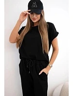 Bavlněný komplet halenka + kalhoty černý