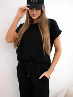 Bavlněný komplet halenka + kalhoty černý