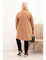 Dámský elegantní kabát Plus Size s límcem a velkými kapsami camelový