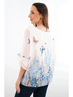 Dámská halenka s plisovaným rukávem a potiskem modrá Dámská halenka s plisovaným rukávem a potiskem modrá