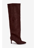 Dámské kozačky na jehlovém podpatku bez zapínání v čokoládové barvě Mavilla