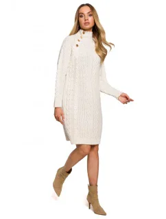 M635 Svetrové šaty s vysokým límcem - béžové