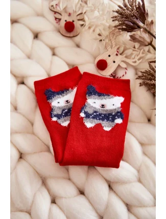 Mládež Hladké Ponožky S Medvídkem červene Mládež Hladké Ponožky S Medvídkem červene