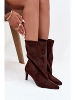 Dámské kotníkové boty na jehlovém podpatku Solvienne – čokoládové