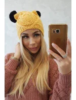 Fleecová čepice 2 bambulky K291 žlutá