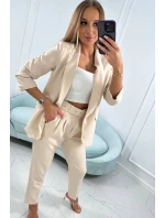 Elegantní souprava saka a kalhot tmavě béžové barvy