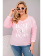 Dámská blůza Plus Size s nápisem Love You More světle růžová