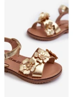 Dětské sandálky ozdobené květy s uzavíráním na suchý zip, zlaté Fagossa