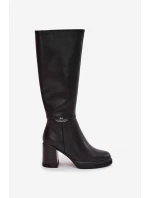 Dámské kozaki musketyýrky z přírodní kůže na podpatku vyhřívané Vinceza 66826 černé