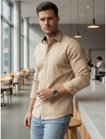 Pánská elegantní hladká béžová košile SLIM FIT FashionStreet DX2602