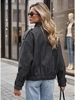 Krátká dámská bomberová bunda s vysokým stojáčkem, černá, FashionStreet TY5847