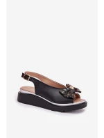 Dámské kožené sandály na klínu s mašlí Zazoo 1882 černé