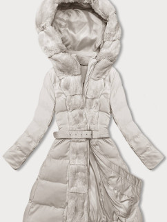 Dámská zimní bunda v ecru barvě s ozdobnou kožešinou (5M3158-254)