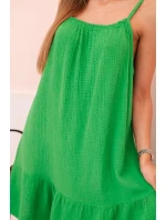 Dámské mušelínové šaty s ramínky a volánem zelený
