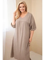 Dámské šaty Plus size bavlněné mušelínové s výstřihem do V šedohnědá