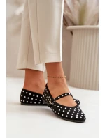 Zdobené baleríny s páskem eko zamšové černé Tirilissa