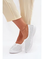 Kožené Ażurowé Dámské Polobotky Bílé Eliva